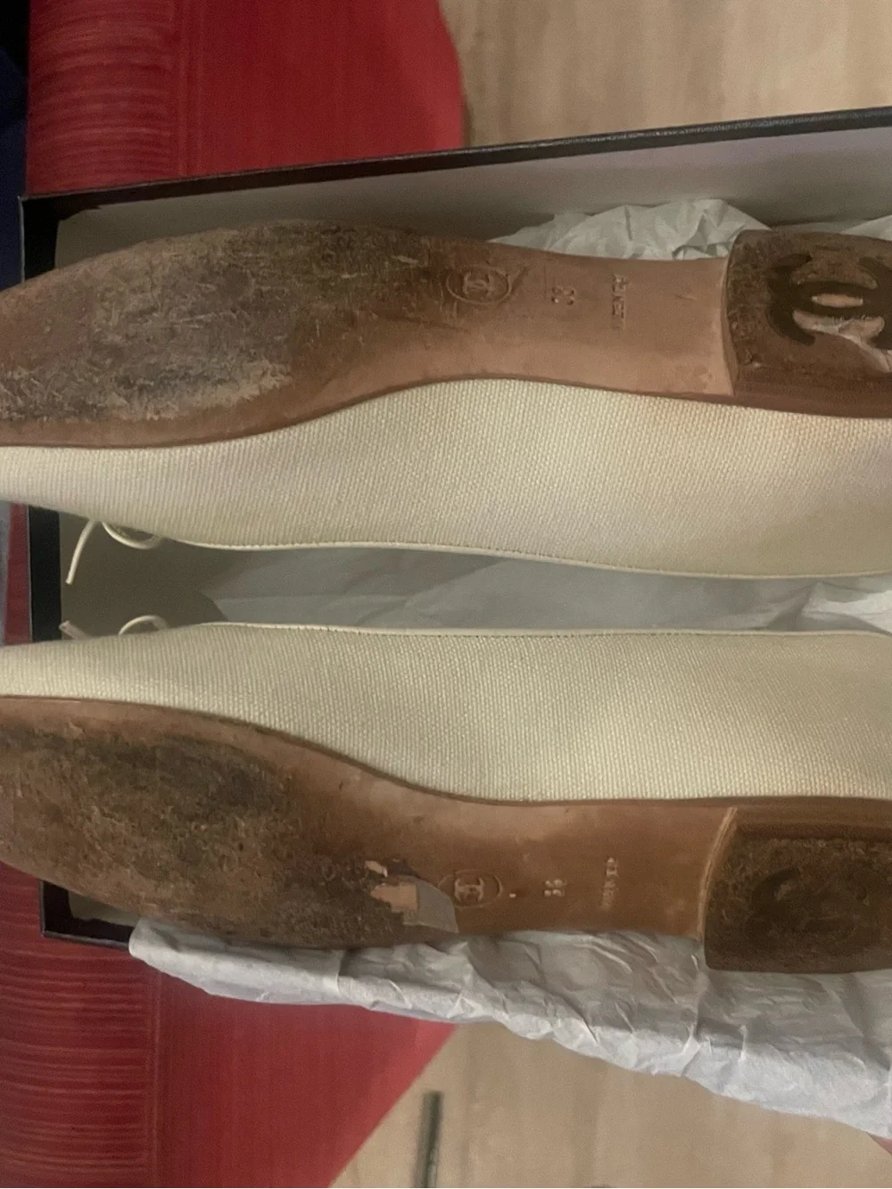 CHANEL Cream Ballerina Flats/Black Cap Toe style G25206Y02156 Karl Lagerfeld